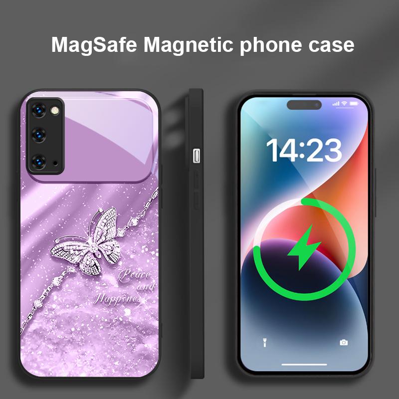 Элегантный синий бабочка Для Samsung S25 S25 Edge S25Ultra S8 9 10 20 S21 Pro 22 Plus S23 FE S24 Ultra Magsafe Стеклянный Чехол для Телефона