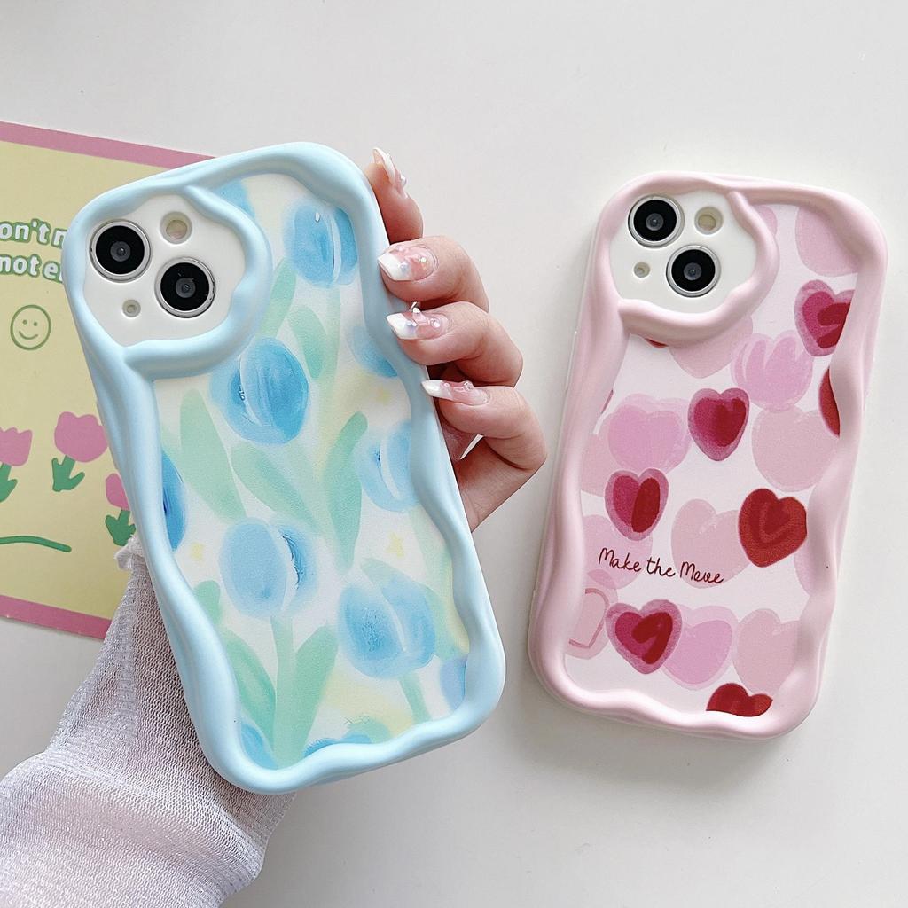 Cute Silicone Case for Tecno Spark 10C Xiaomi Redmi Note 12 11 iPhone 15 14 13 Samsung A54 A34 Funda Painted Cartoon Tulip Heart Cover Soft TPU Bumper