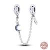 Round 925 Copper Clasp Pave Clip Charms Blue Star Moon Butterfly Slide Safety Chains Spacer Beads Fits Original Bracelet Zircon