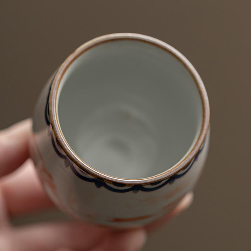 60ml Imitation Song Ru Kiln Porcelain Teacup Dunhuang Apsaras Pattern Master Cup Dargon Egg Cup Mugs Kung Fu Tea Set Gift Box