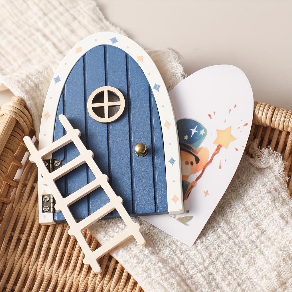 Деревянная мультяшная сказочная дверь, Мини-лестница для украшения сказочной двери, Красочная сказочная дверь с сердечком, Домашний декор, Реквизит для памятных фотографий