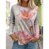 Women's Fashion Retro Tops Long Sleeve Round Neck Pullover Casual Long Sleeve T-shirt New 3d Printed Lotus Print T-shirt
