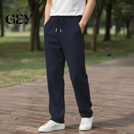 Work School Casual Trousers Men Corduroy Baggy Sweatpants, Drawstring Waist Straight Leg Joggers, Loose Solid Color Athletic Pants for Jogging