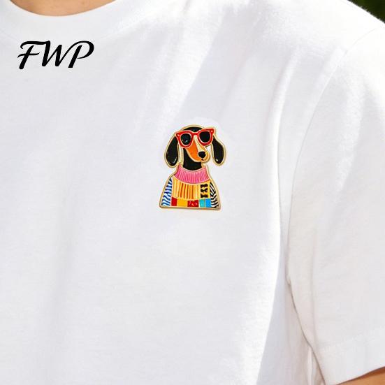 Универсальная брошь Декоративная эмаль Мультяшный дизайн таксы Сплав цинка Значок на лацкан Собака Аксессуар для свитера Платья Костюма Ручная работа Ювелирные изделия