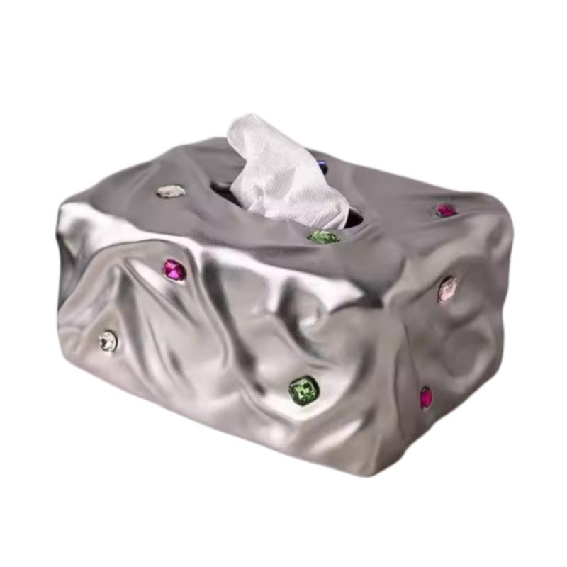 Ceramic Tissue Box Inlaid with Colorful Gemstones Folded Napkin Holder Desktop Storage Container Toilet Paper Holder