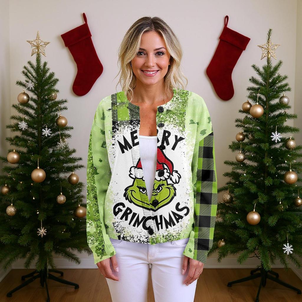 Женский рождественский свитер Милый забавный рождественский свитер Осень и зима Свитер с длинным рукавом вязаный