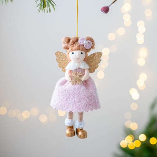Christmas Angel Ornament Plush Felt Doll Festive Christmas Tree Decoration with Lanyard Holiday Spirit Hanging Pendant