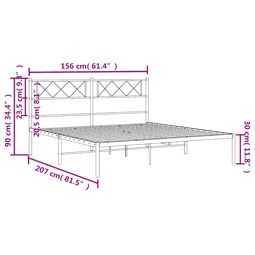 Металлический каркас кровати с изголовьем Черный 150 x 200 см