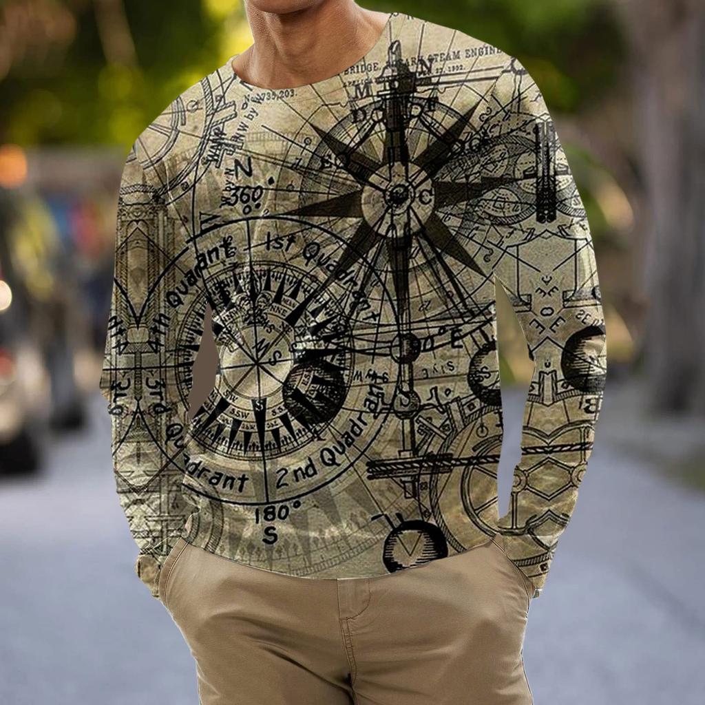 Муж. Футболка Графика Абстракция Шея Одежда Одежда На открытом воздухе Длинный рукав С принтом Модельер Винтаж