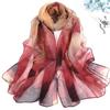 Summer Embroidered Silk Scarf Breathable Smooth Long Wraps Sun-Resistant Silk Sunscreen Hijab for Women