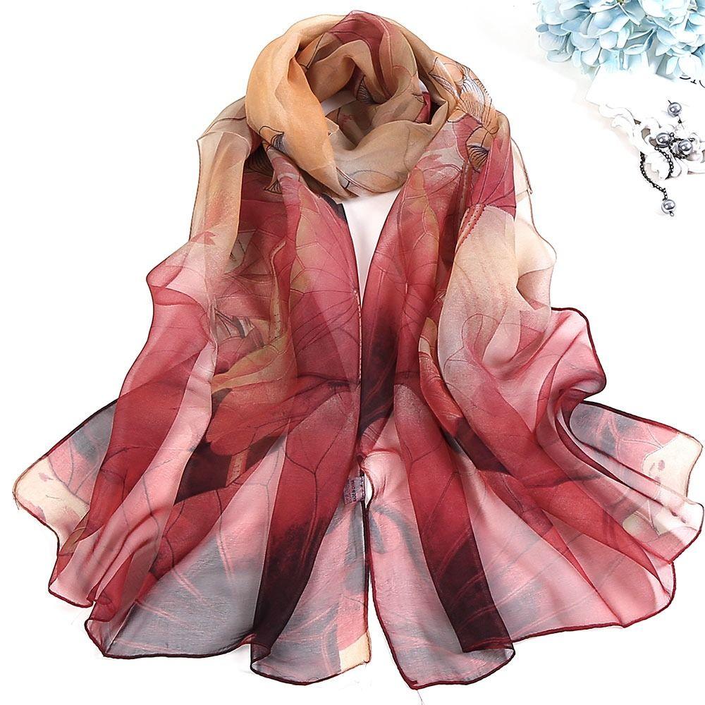 Embroidered Silk Scarf Breathable Long Wraps Summer Beach Shawl for Women