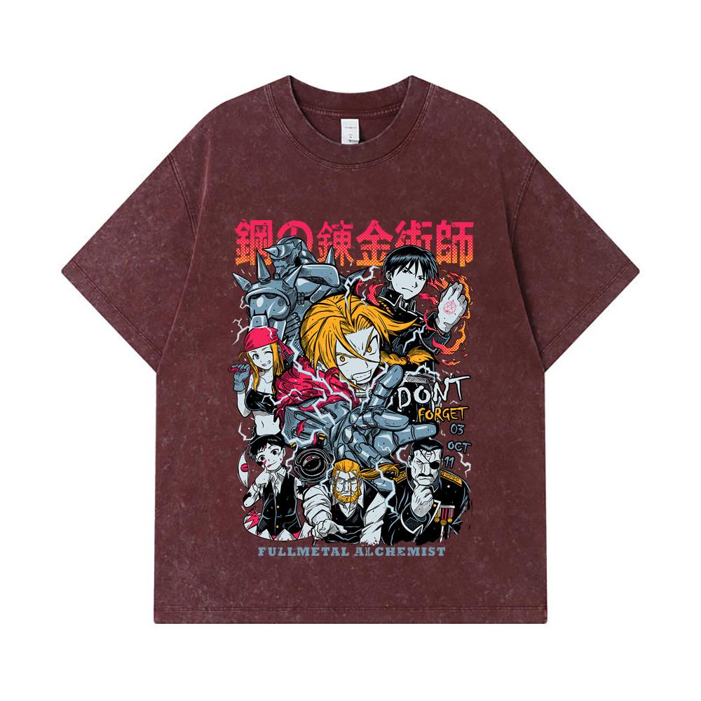 275 GSM Washed T-shirts 100% Cotton Fullmetal Alchemist V1 Print Unisex Heavy Cotton T Shirt