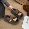 Милые мультяшные черные нескользящие пушистые тапочки на толстой подошве для женской уличной носки 2025 новый осенне-зимний универсальный мягкий низ шлепанцы