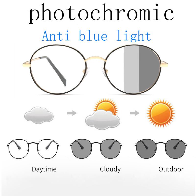 Fashion Vintage Men Women Metal Frame Glasses Photochromic Retro Oversized Round Circle Eyeglasses Outdoor Driving Eyewear