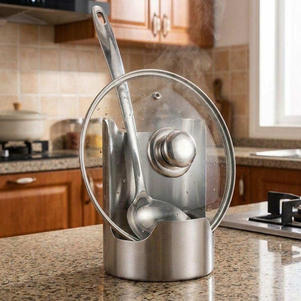 Stable Spoon Holder Tray Stainless Steel Spatula Holder Pot Lid Storage Rack Dinning Table