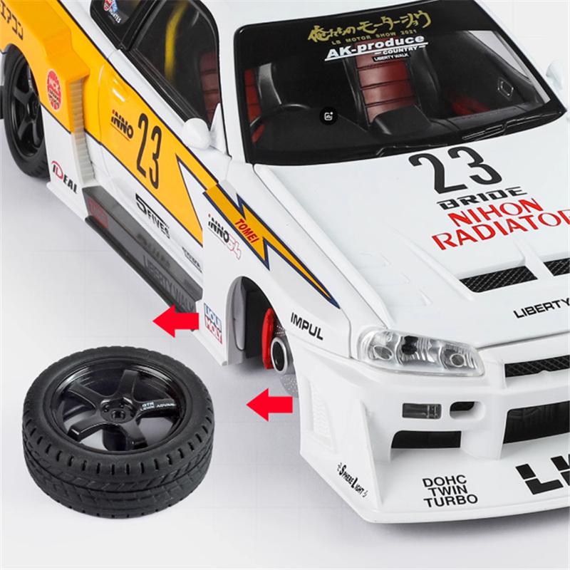 1/18 Nissan Skyline Ares GTR R34 Alloy Modified Wide Body Sports Car Model Diecast Raing Vehicle Car Model Sound Light Kids Gift