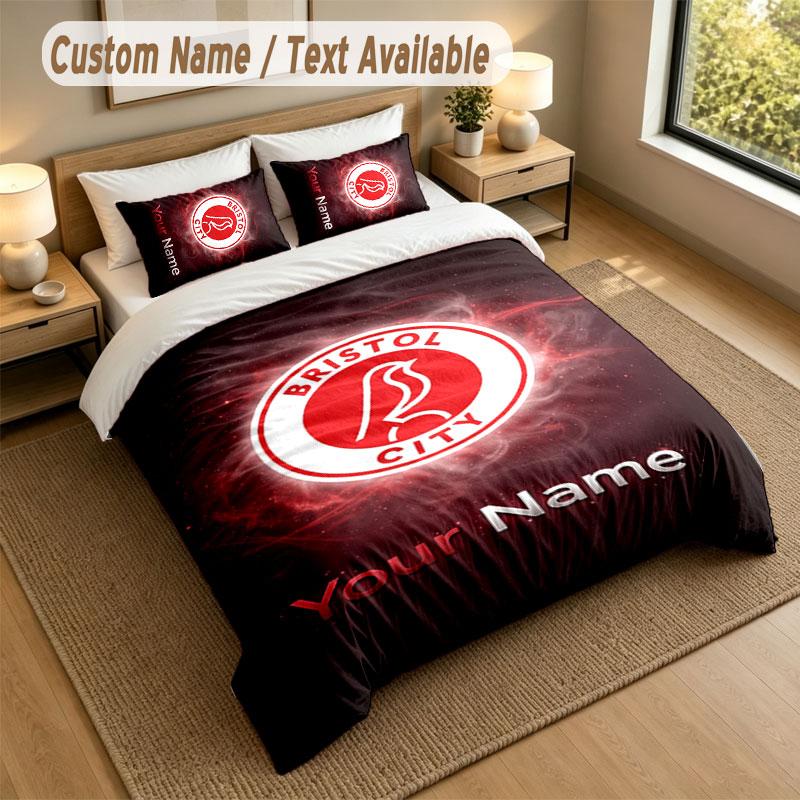 Bedding Set 1 Duvet Cover 2 Pillowcases Bristol City Print Soft Bed Linen Bedroom Decor