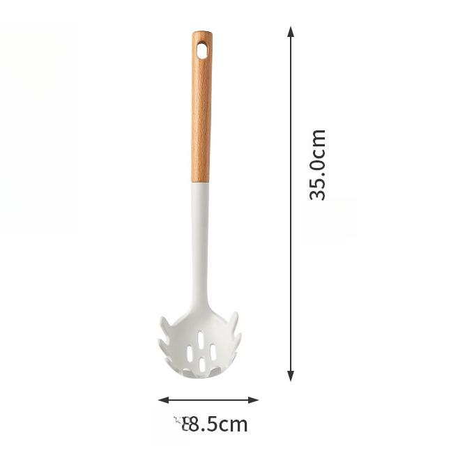 Food Grade Silicone Kitchen Utensils Set Beech Wood Handle Heat Resistant Non-Stick Cookware Spatula Spoon Whisk Tongs