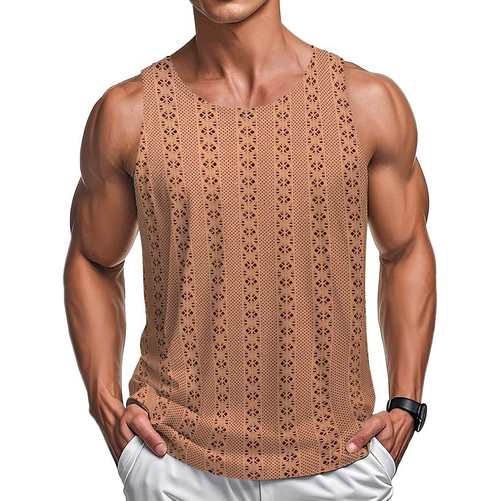 Men's Summer Hollow Round Neck Vest Casual Beach Loose Vest