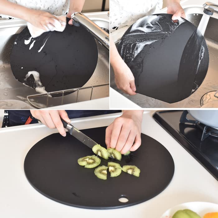 Круглая антибактериальная разделочная доска черного цвета, удобная для готовки, эластомерная, для хранения крючков, без логотипа, круглая, пригодна для мытья в посудомоечной машине, дезинфекция кипящей водой, дезинфекция кипящей водой