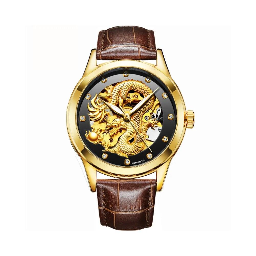 Gold Dragon Design Luxury Automatic Mechanical Watch for Men Super Brand Stainless Steel Luminous Waterproof Men's Watch