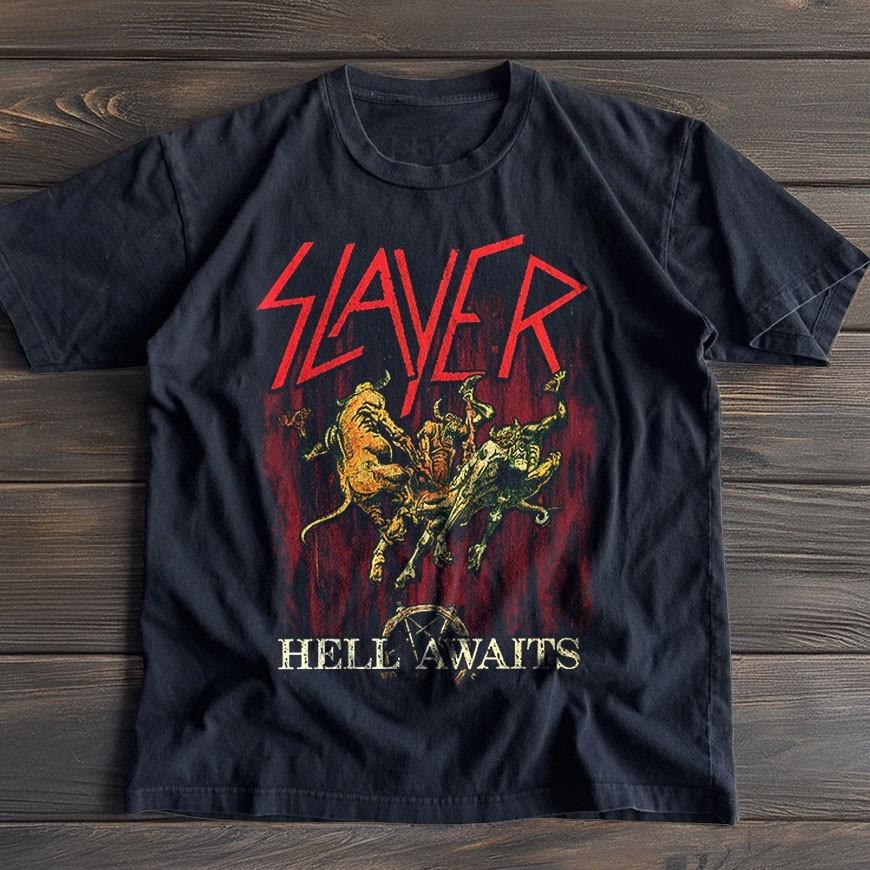 Slayer - Hell Awaits Tracklist, Rock Band Music, Unisex Black Cotton T-Shirt