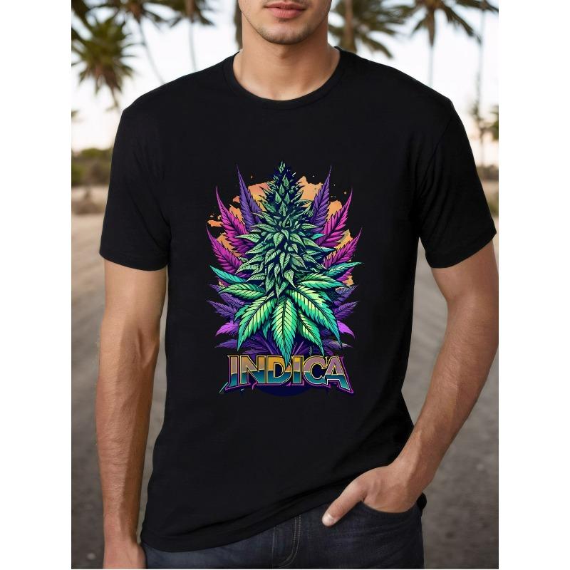 Европейские размеры Мужская графическая футболка из конопли, Глянцевая дышащая ткань, Классический крой, Короткий рукав, Машинная стирка, Повседневная одежда для любого сезона