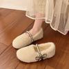 Lamb Wool Shoes Women's Outer Wear 2025 Autumn and Winter New Bow Pearl Pregnant Women Bean Shoes One Foot Cotton Ladyshoes