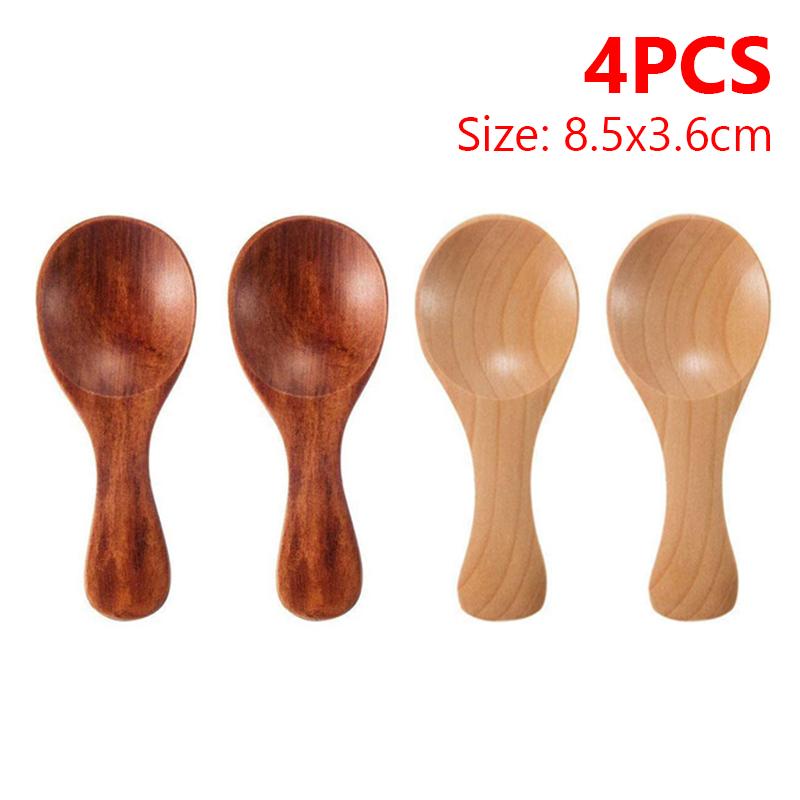 4/2/1pcs Mini Wooden Spoons Kitchen Spice Condiment Spoon Coffee Sugar Teaspoons Kids Short Handle Wood Scoops Home Tableware4