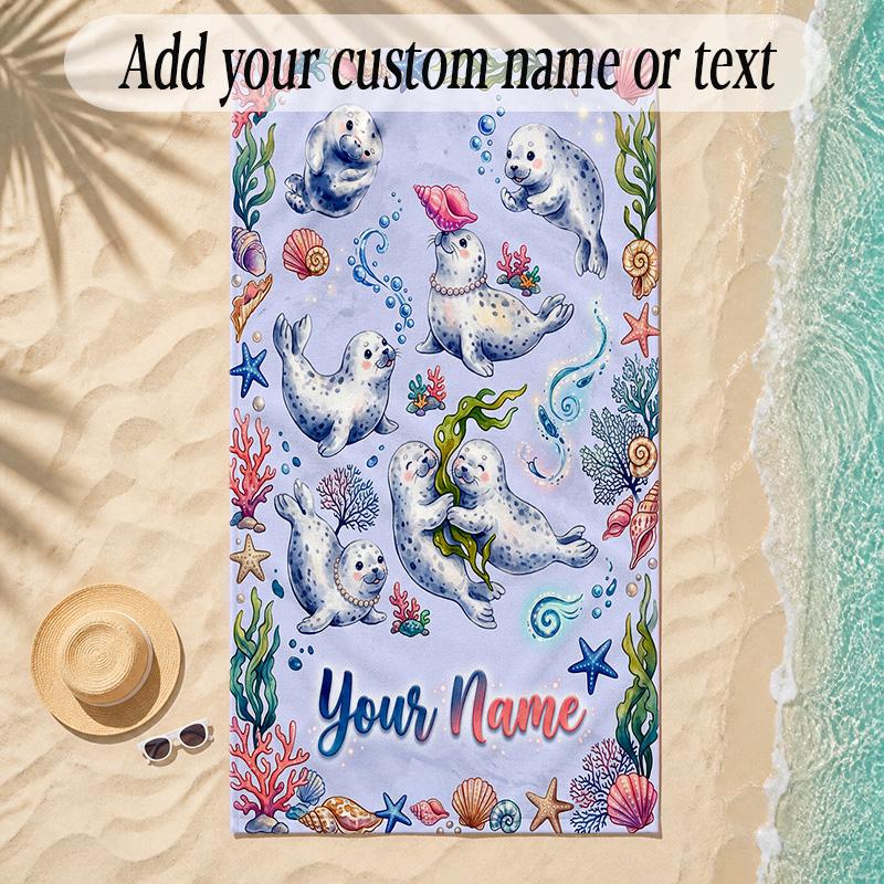 Mermaid Theme Soft Beach Towel Personalized Custom Name Text Towel Portable for Beach Pool Travel