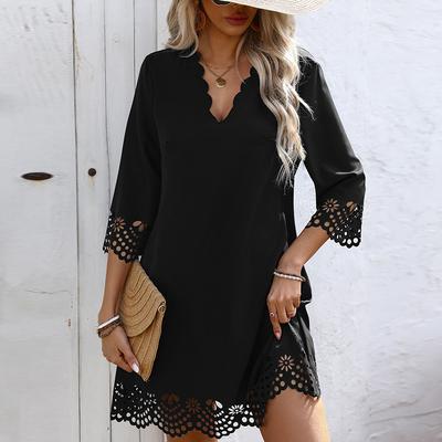 Элегантные платья женские с V-образным вырезом, однотонные, с рукавами три четверти