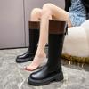 2024 зимние женские сапоги женская обувь кожаные туфли с круглым носком на толстом каблуке на платформе ретро длинные сапоги женские сапоги до колена