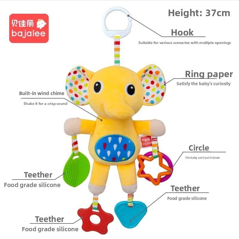 Cute Cartoon Plush Animal Car Pendant With Rattle For Baby Car Seat