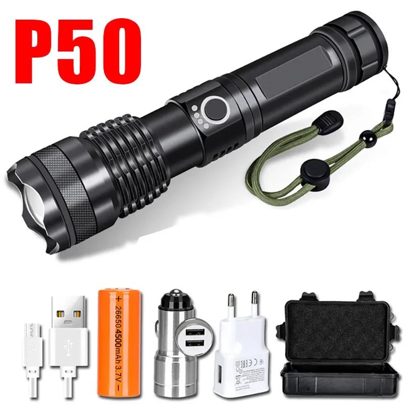 L2 P70 Powerful LED Flashlight USB Rechargeable Tactical Torch 26650 Battery Waterproof Camping Lantern Outdoor Emergency Lamp