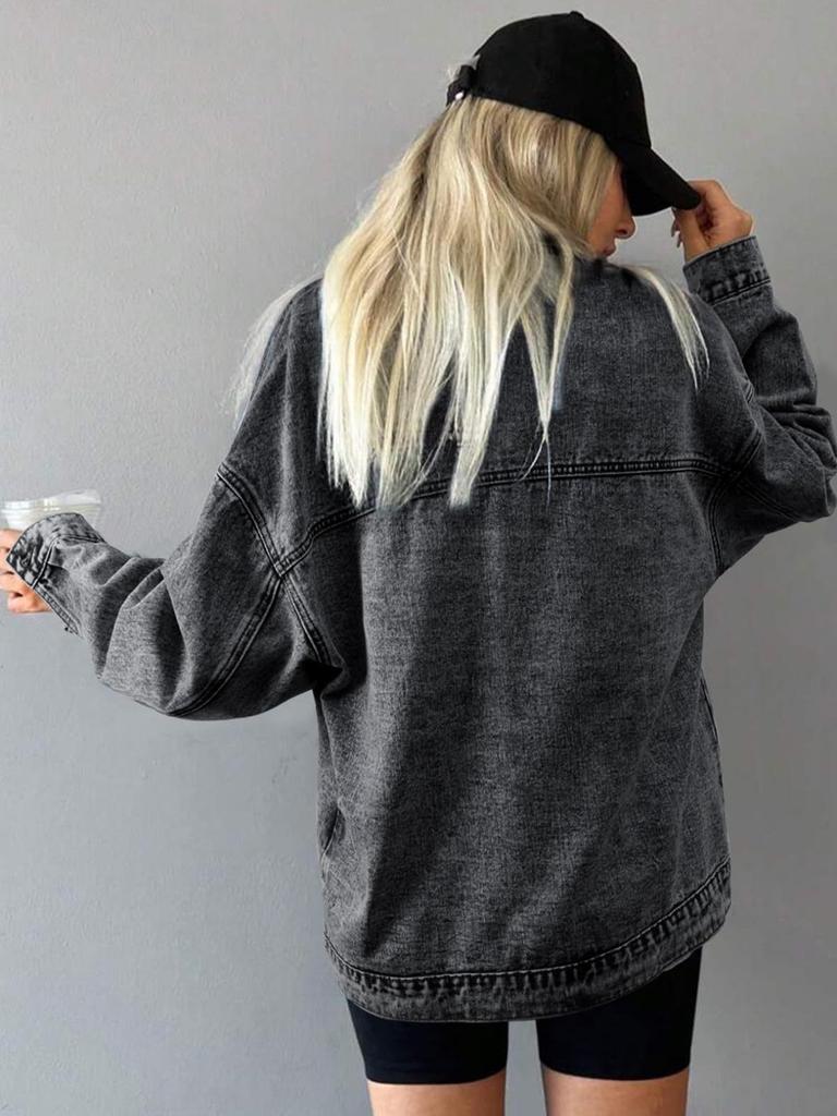 Свободная джинсовая куртка для женщин 2026 года с карманами - Европейский/Американский стиль Весна/Осень