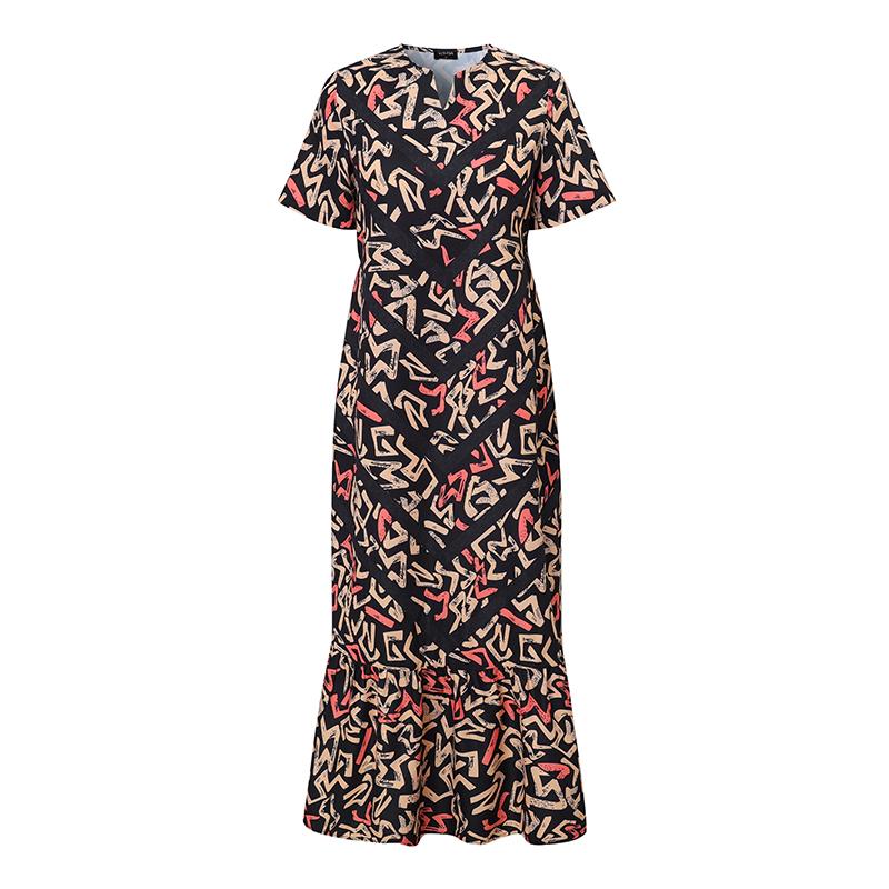 Летние женские платья больших размеров с круглым вырезом, коротким рукавом, принтом и оборками