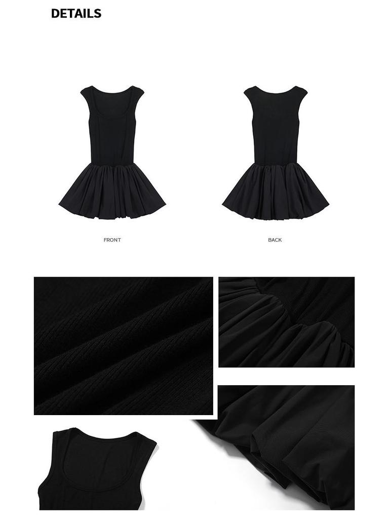 2026 Spring/Summer Women's High Waist Fluffy Short Skirt Patchwork Knit Vest Dress