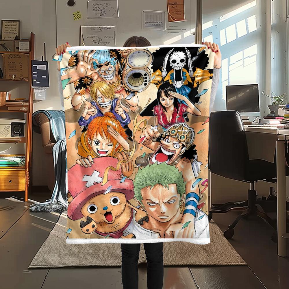 Фланелевое одеяло с принтом персонажей One Piece, Высококачественное, Удобное для всех сезонов, Декор для дома, Тепло и уют, Идеально для рождественских подарков