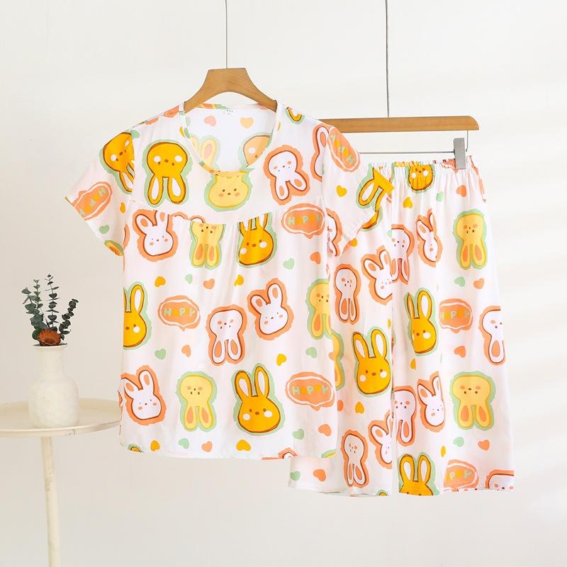 Летний комплект домашней одежды с коротким рукавом, женский тонкий топ с круглым вырезом, шорты, свободная пижама из двух частей