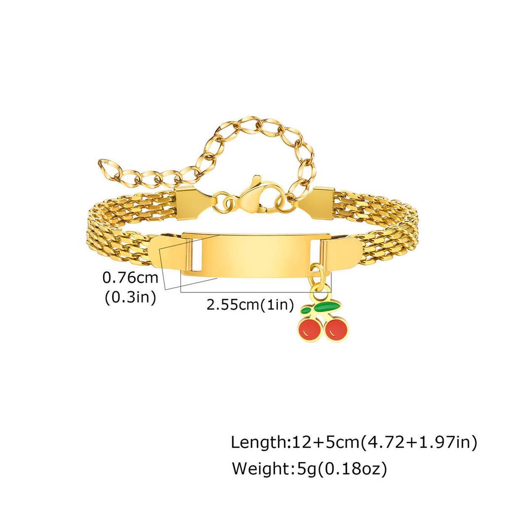 Vnox Customized Baby Bracelets With Fruit Pendant, Stainless Steel Cuban Mesh Chain Free Engraving Bar, Jewelry Birthday Gift
