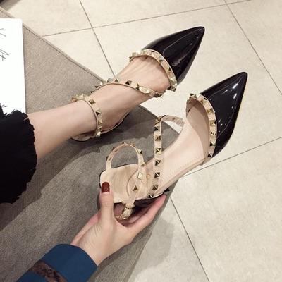2025 Весна Лето Туфли Женские Низкие Каблуки Модный Бренд Острый Носок Заклепки Элегантные Женские Каблуки 3 см Черный Красный Плюс Размер 41