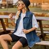 YYFS Женская модная джинсовая осенне-зимняя повседневная куртка-поло без рукавов с воротником с лацканами