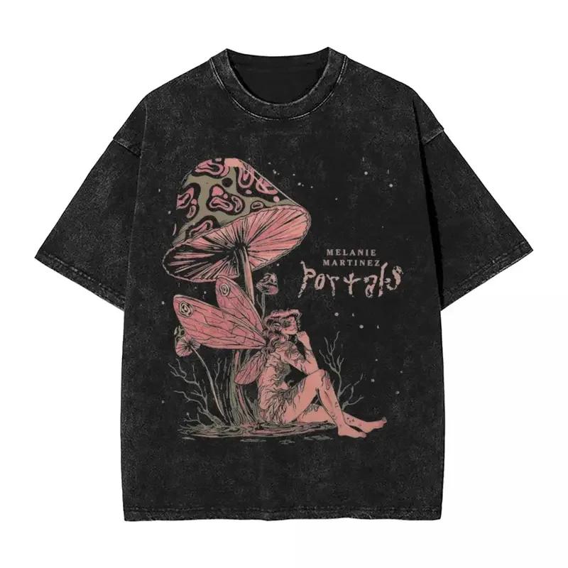 Washed T Shirt Melanie Martinez Mushroom Hip Hop Casual T-shirt Harajuku Streetwear Cotton Graphic Tops Tee Shirt for Men Women