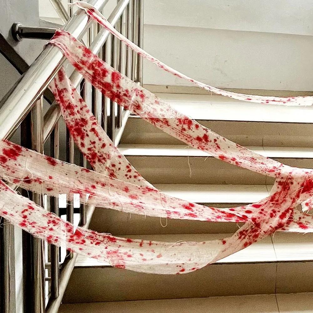 Blood Cloth Tape Horror Scene Decoration 5m Halloween Bloody Bandage Bloody Isolation Tape Yard Stain Bandage Gauze Stained