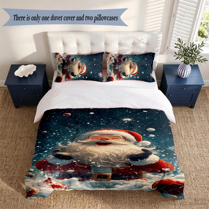 Marry Christmas 3‑Piece Bedding Set Soft Microfiber Duvet Cover Pillowcases Comfortable Bed Linen for Bedroom Decoration