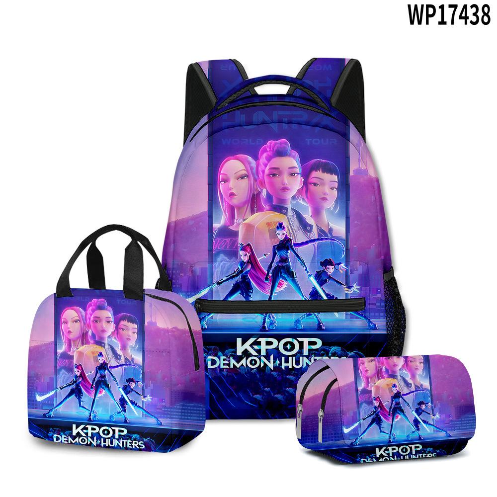 3D Фильм K-Pop Охотница на Демонов Девичья Группа Школьный Рюкзак Рюкзак Сумка для Обеда Пенал Набор из Трех Предметов