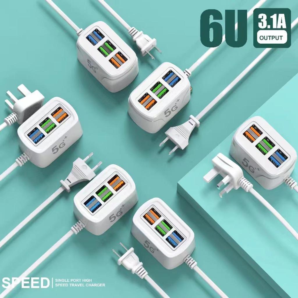 Универсальный 6-портовый USB-удлинитель для зарядки для Android и Apple, быстрая зарядка 3,1 А