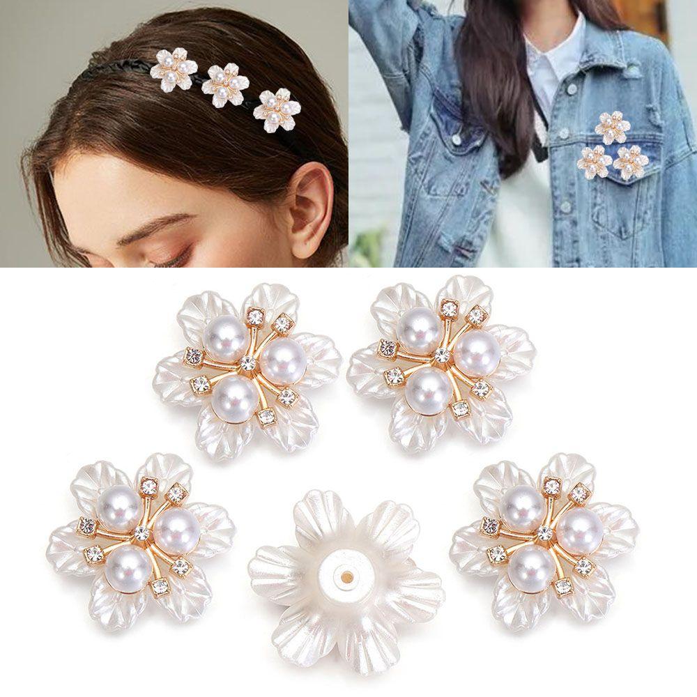 5PCS DIY Craft Crystal Flower-shaped Rhinestone Buttons Headwear Clip Pearl Button Pearl Hairpins