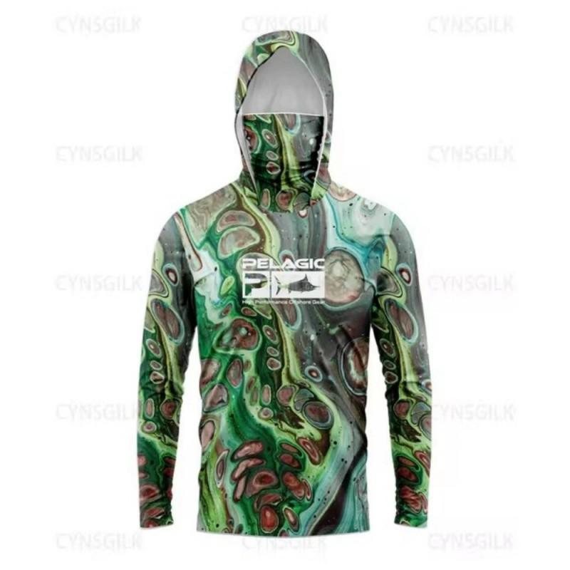 Mens Quick-Dry UV Protection Fishing Shirt With Hood Long Sleeve Sunproof Outdoor Sport Top