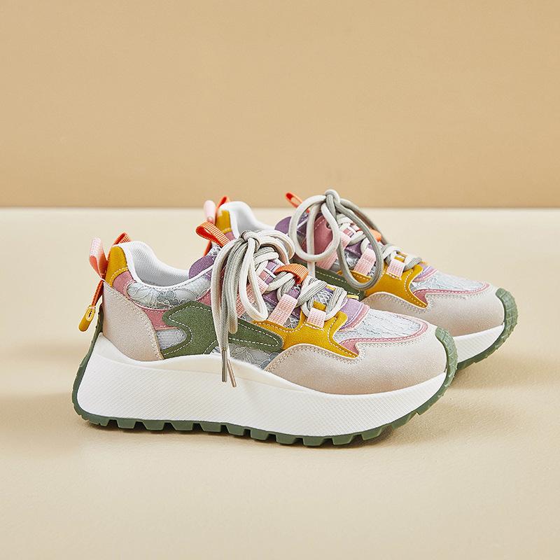 Весенние дышащие сетчатые кроссовки на толстой подошве для женщин, повседневная спортивная обувь на шнуровке, удобные женские кроссовки для активного отдыха